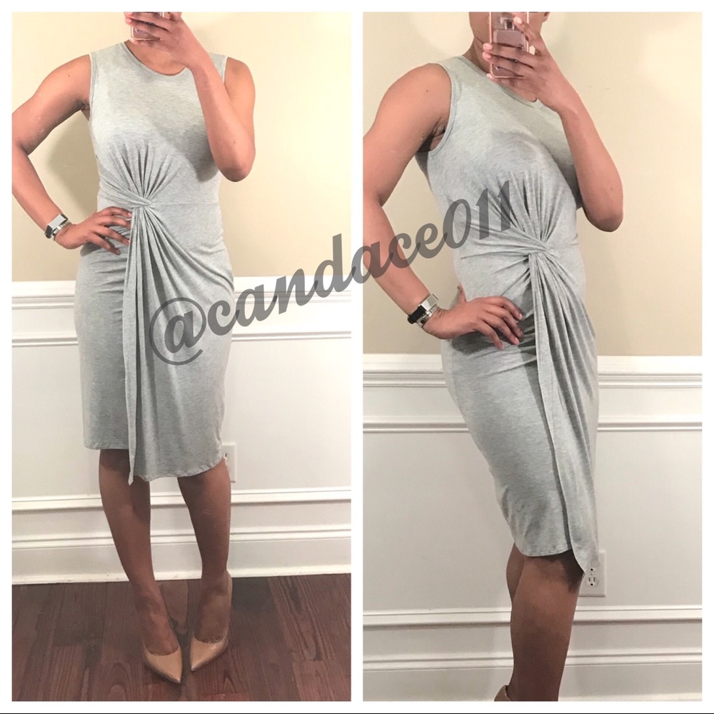 ⭐️5 STAR rated!⭐️Heather Grey Ruched Waist Midi - Picture 3 of 6
